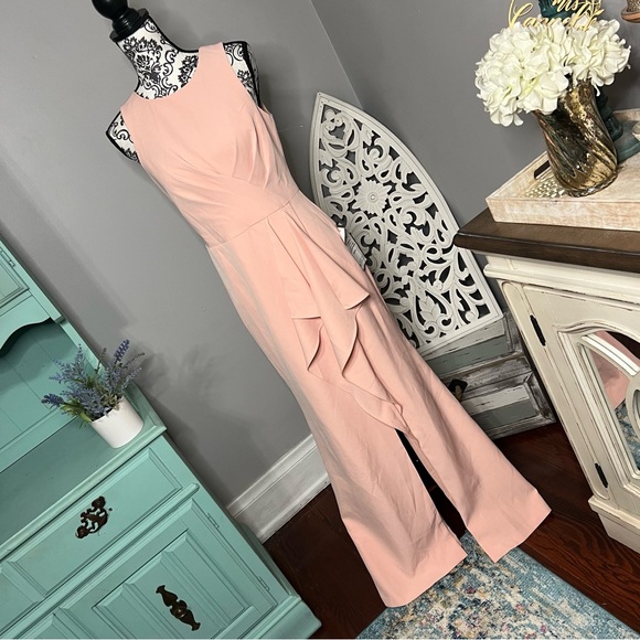 Eliza J Ruffle Drape Sleeveless Maxi Dress Evening Gown Size 6 Wedding Guest - Picture 3 of 16